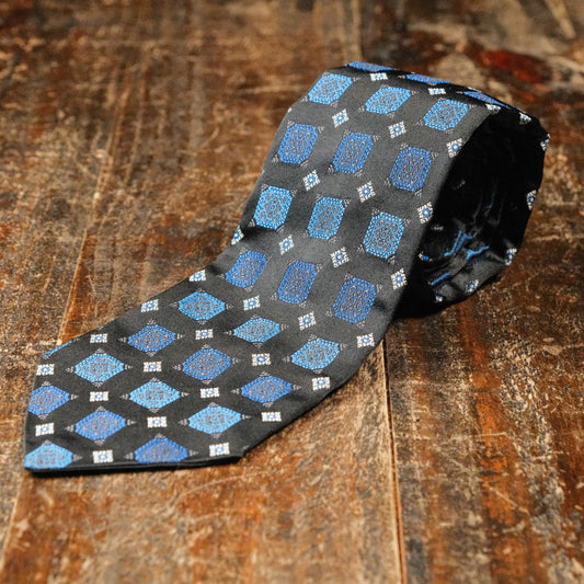 Black with Blue Squares and White Diamonds