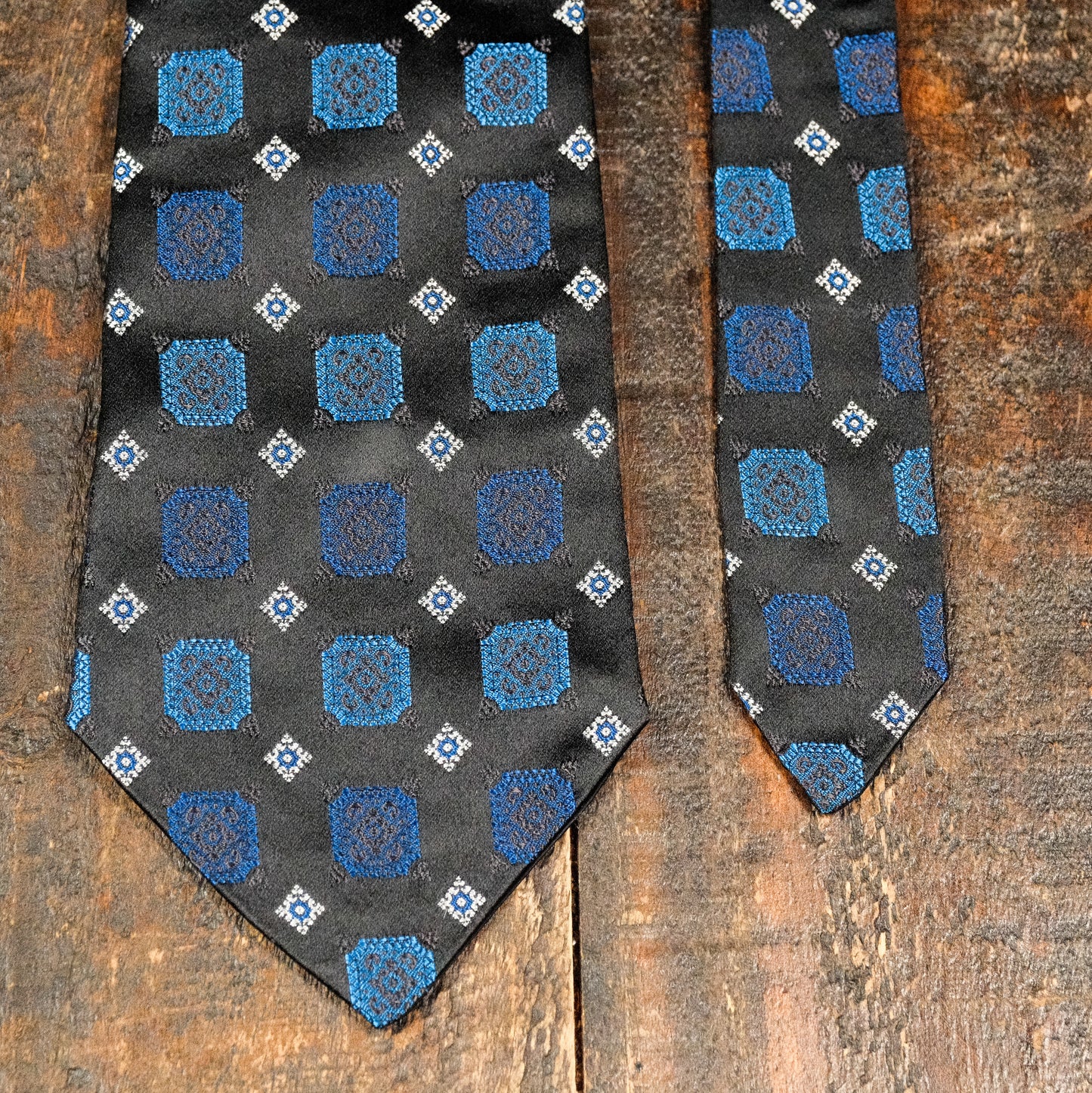 Black with Blue Squares and White Diamonds